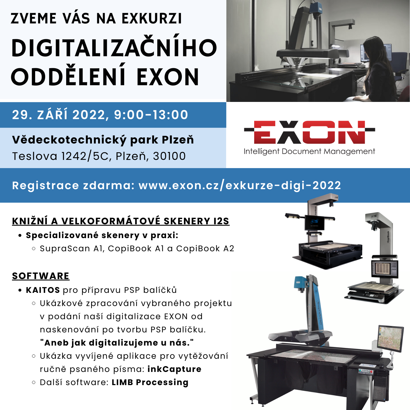 Pozvánka na exkurzi na digitalzační centru EXON v Plzni