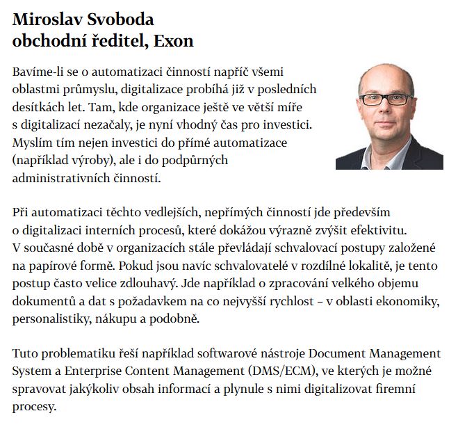 Článek od společnosti EXON.